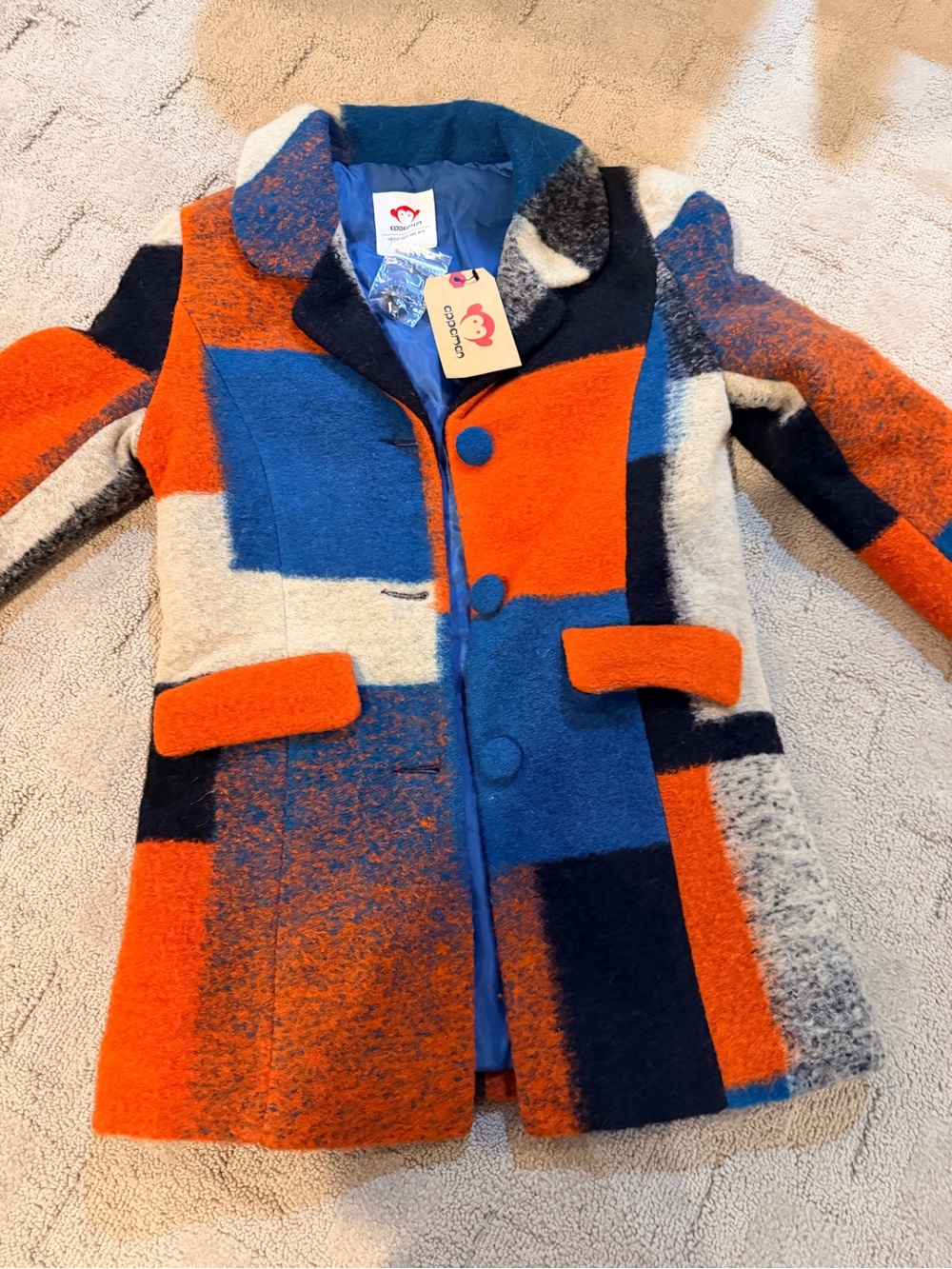 Appaman Colorblock Pea Coat in Orange, Blue, Cream & Black